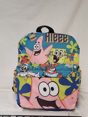SpongeBob Squarepants Kids Backpack - Pink Blue Yellow Cartoon Print